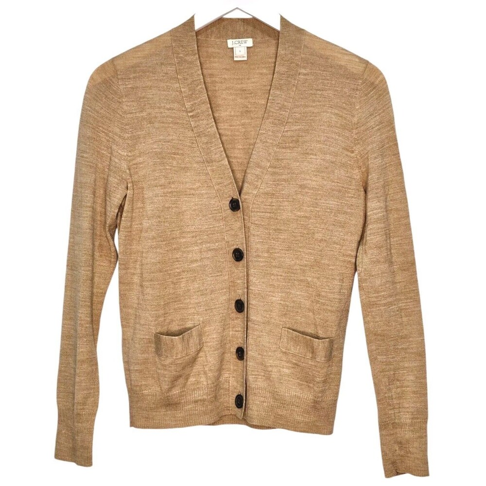 J Crew University Merino Wool Blend Cardigan Sweater Brown Small Preppy Academia